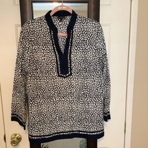 Talbots Navy and White Tunic Top~Large